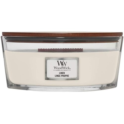 WoodWick Linen mirisna svijeća s drvenim fitiljem (hearthwick) 453.6 g Slike
