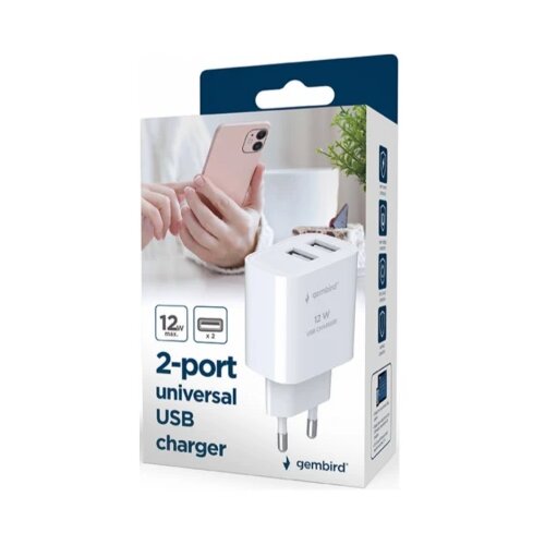 Gembird TA-UC-2A12-01-BK 2-port univerzalni USB punjac, 2.4 A, black 12W Cene