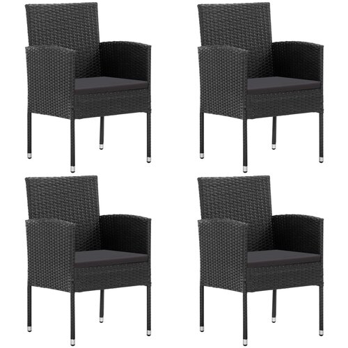 vidaXL vrtni stoli s črnimi blazinami 4 kosi črn poli ratan Cene