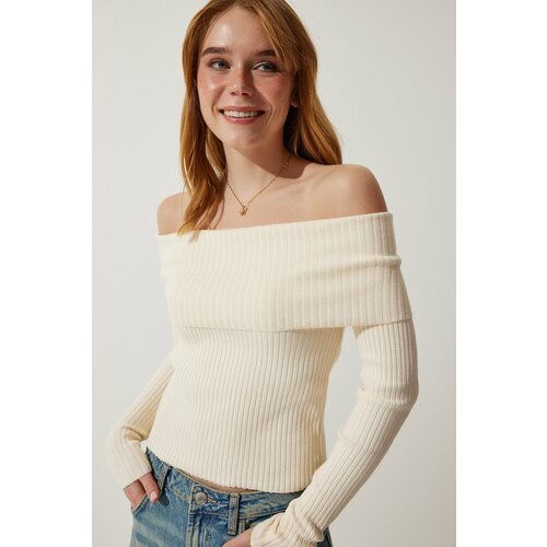 Happiness İstanbul Women's Cream Madonna Collar Knitwear Sweater Slike