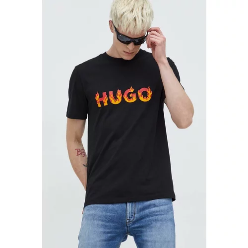 Hugo Bombažna kratka majica moški, črna barva