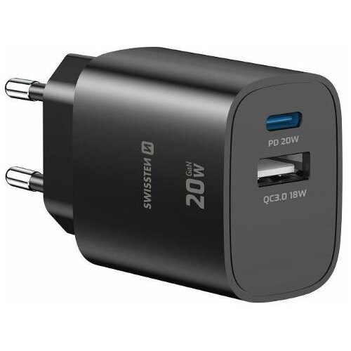 Swissten Polnilec EDGE GaN 1xUSB-C PD 20W,1xUSB-A, 18W, črn Slike