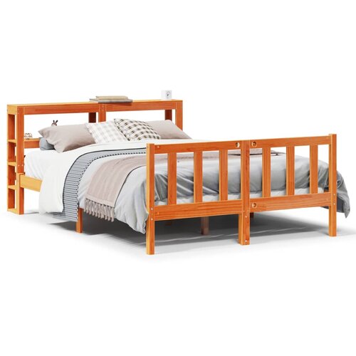 Maison Chic Posteljni okvir - Dvoposteljna postelja - Zakonska postelja z vzglavjem vo&amp;scaron;čeno rjava 140x200 cm borovina, (21693572) Slike
