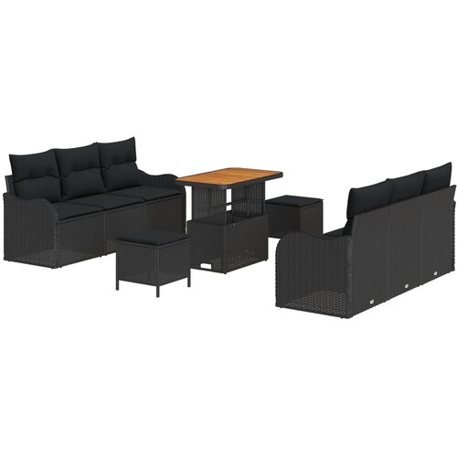 VidaXL 9-delni vrtni kavč s blazinami črn poly rattan akacija, 2-sedežni vrtni kavč s shrambo in blazinami črn poly rattan, 3-delni vrtni jedilni set s blazinami črn poly rattan akacija Slike