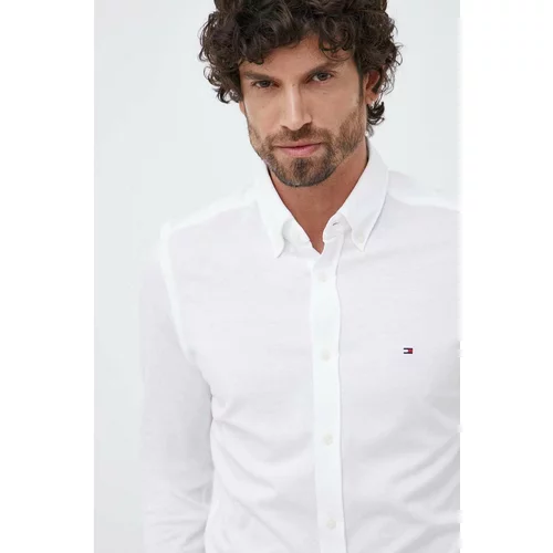 Tommy Hilfiger Pamučna košulja za muškarce, boja: bijela, slim, o button-down ovratnikom