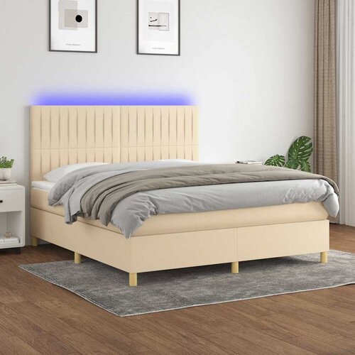  Krevet box spring s madracem LED krem 180x200 cm od tkanine Cijene