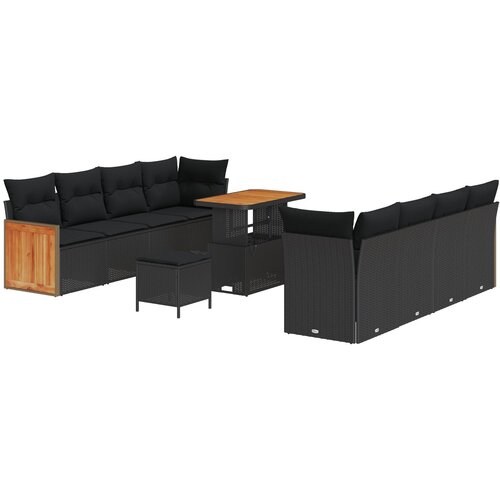 vidaXL 11-dijelni vrtni sofaset s jastučićima crni poli ratan akacija, 3-dijelni vrtni blagovaonski set s jastučićima crni poli ratan akacija Cijene