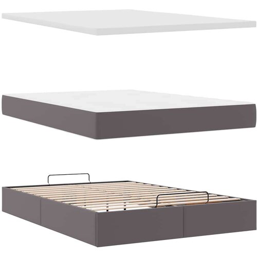 VidaXL otomanski okvir kreveta s madracem sivi 140x200cm umjetna koža Slike