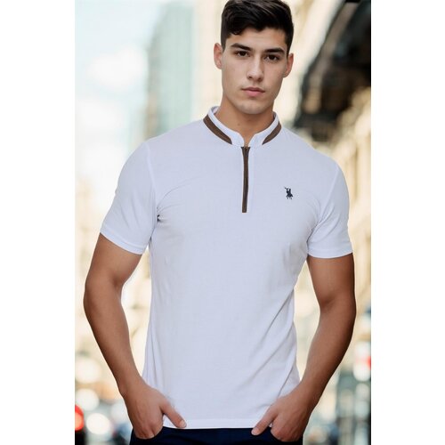 Dewberry T8571 ZIPPER MEN'S T-SHIRT-LIGHT WHITE Cene