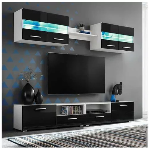  Stenska TV enota 5-delna z LED osvetlitvijo visok sijaj črna