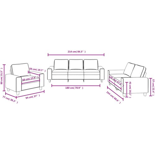  3-dijelni set sofa s jastucima smeđi od tkanine Slike