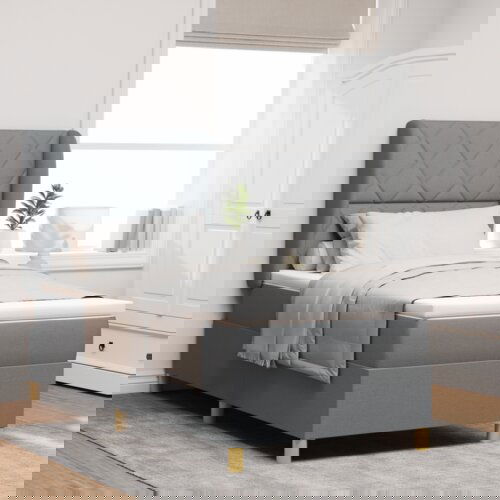 Box Spring Krevet s Madracem - Svjetlosiva - 90x200 cm Tkanina Cijene