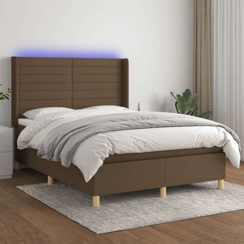  Box spring postelja z vzmetnico LED temno rjava 140x190cm blago, (20901615) Slike