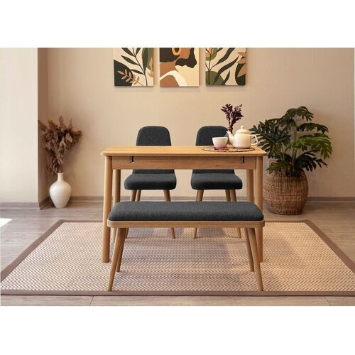 Hanah home Set Trpezarijski sto, 2 trpezarijske stolice i klupa Vina Mini 01 1053, Crni Cene