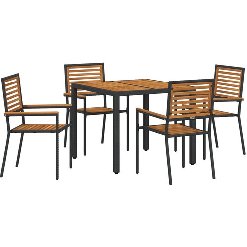 vidaXL 5-delna vrtna jedilna garnitura Črna Poli Rattan Acacia, zložljivi vrtni stoli s blazinami 2 kosa Črna Poli Rattan Cene