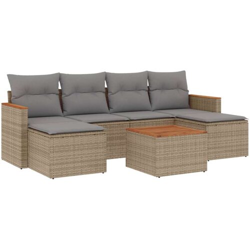 VidaXL 7-dijelni set vrtnih sofa s jastucima bež od poliratana Slike