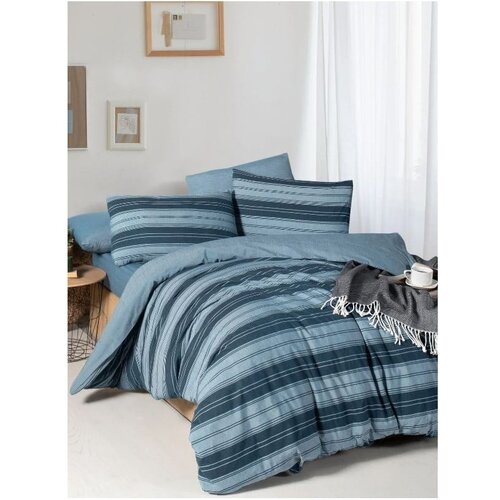 Mila Home Modra posteljnina za zakonsko posteljo/podaljšana z rjuho/4-delna 200x220 cm Stripes – Cene