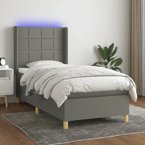  Box spring postelja z vzmetnico LED temno siva 90x190 cm blago, (20789441)