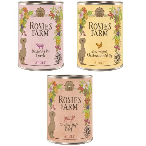 Rosie's Farm Adult 6 x 400 g - miješano pakiranje I (piletina, govedina, janjetina) Cijene