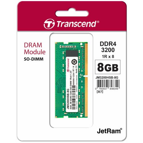 Transcend DDR4 8GB so-dimm jm 3200MHz 1Rx8 1Gx8 CL22 1.2V Slike