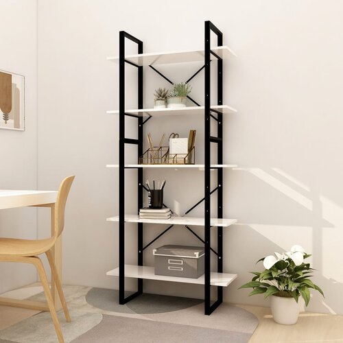 The Living Store Knjižna omara 5-nadstropna bela 80x30x175 cm inženirski les - Knjižna Omara, (21437142) Slike