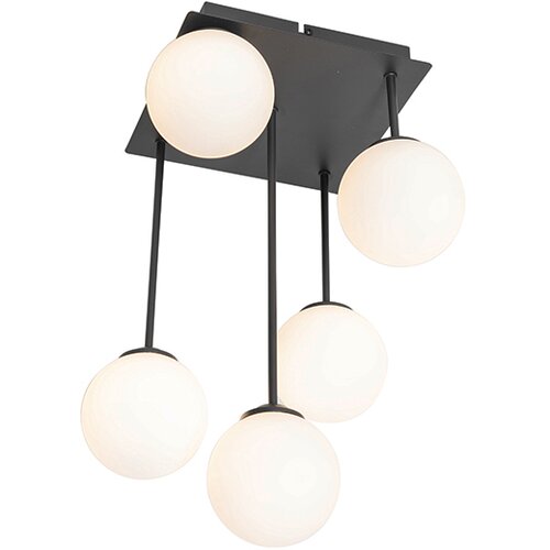 QAZQA Moderna stropna svetilka črna z opalnim steklom 5-light - Atene Cene