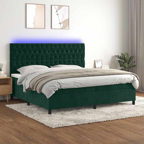  Krevet box spring s madracem LED tamnozeleni 200x200 cm baršun Cene