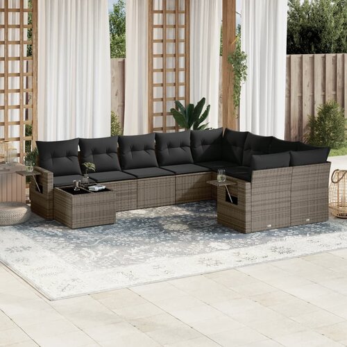 VidaXL 10-dijelni set vrtnih sofa od poliratana s jastucima sivi Slike