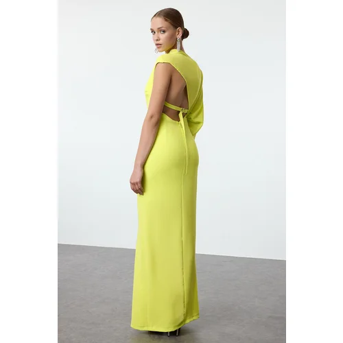 Trendyol Green Backless Detailed Woven Long Elegant Evening Dress