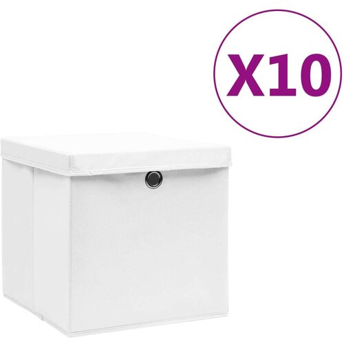 vidaXL Kutije za pohranu s poklopcima 10 kom 28 x 28 x 28 cm bijele Cene