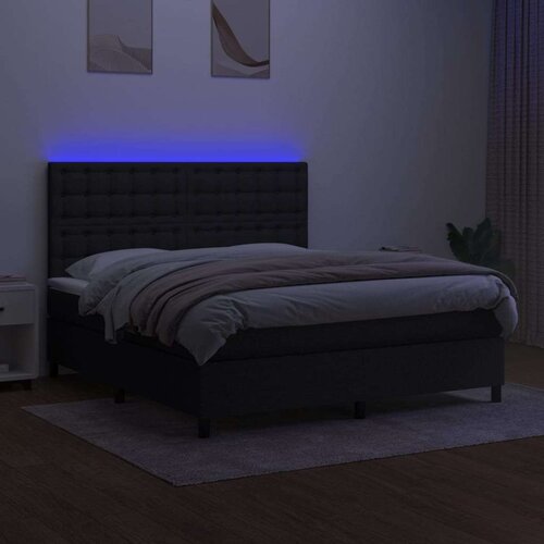  Krevet box spring s madracem LED crni 160x200 cm od tkanine Slike