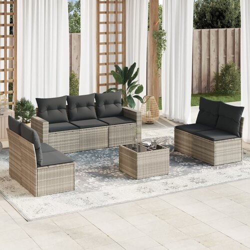 VidaXL 8-dijelni set vrtnih sofa od poliratana s jastucima svjetlosivi Slike