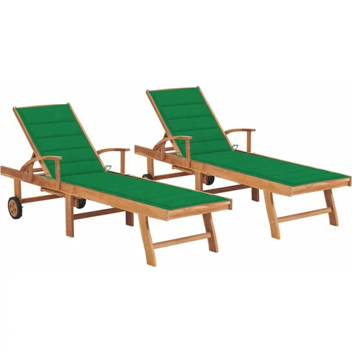 vidaXL ležaljke za sunčanje sa stolićem i jastukom 2 kom od tikovine