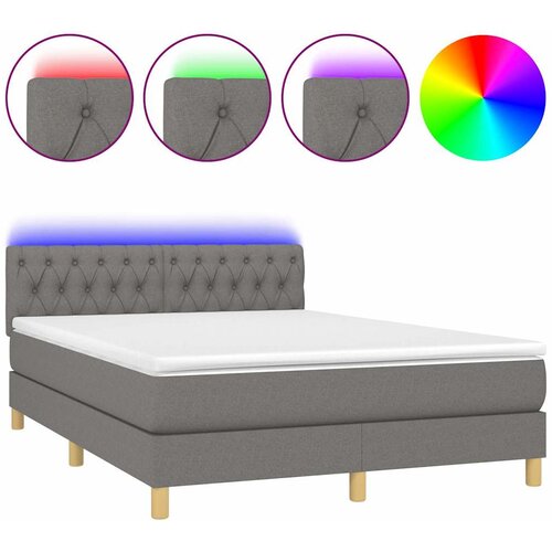 Krevet box spring s madracem LED tamnosivi 140x190 cm tkanina Slike