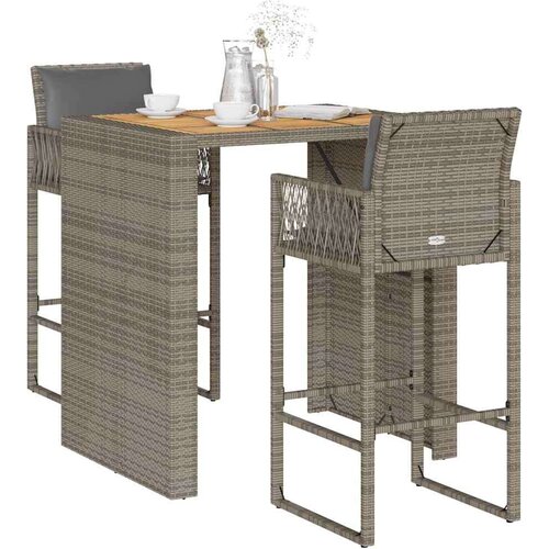  3-dijelni vrtni barski set s jastucima sivi poliratana bagrem Slike