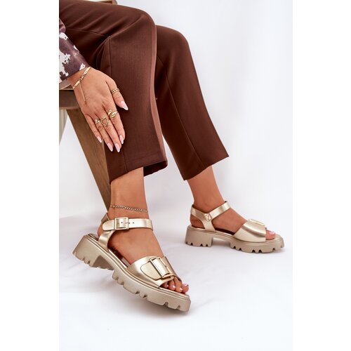 Boto Eco Leather Women&amp;#039;s Sandals With Buckle Golden Gofielle Slike