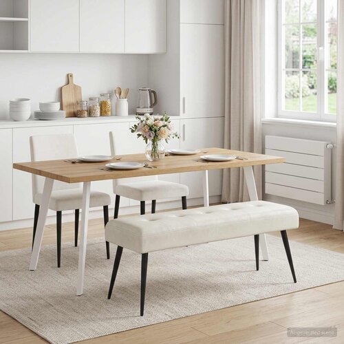  Klupa s gumbastim tkanjem Krem 110 x 40 x 46 cm Bar&amp;scaron;un Slike