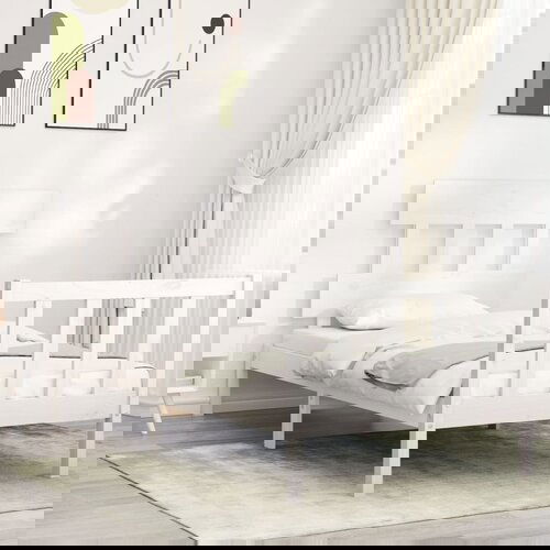 VidaXL Okvir kreveta s uzglavljem bijeli 90 x 200 cm od masivnog drva Slike