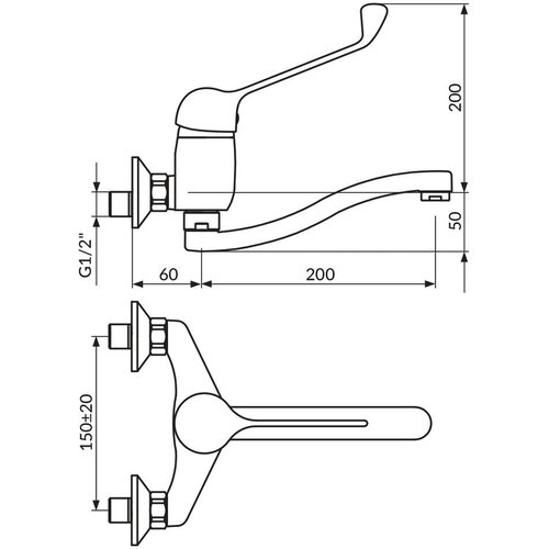 Rosan baterija za lavabo zidna KING lekarska S 200 mm J32L002 ROS035 Slike