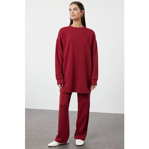 Trendyol Brown Crew Neck Basic Knitted Tracksuit Set Cene