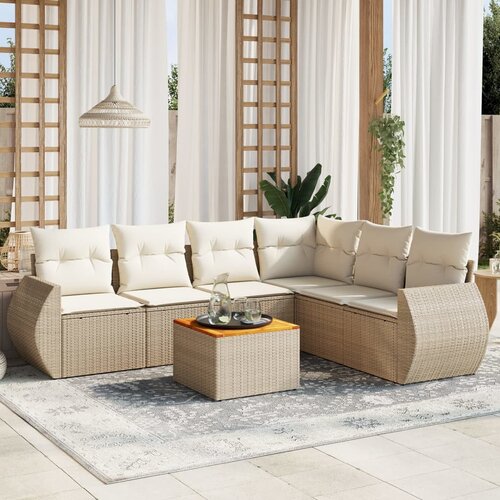 vidaXL 7-dijelni set vrtnih sofa od poliratana s jastucima bež Cijene