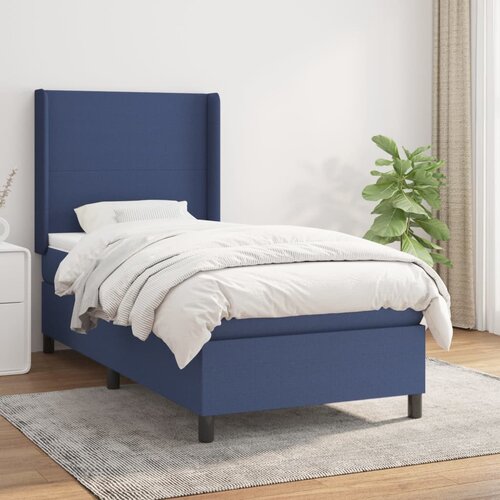 VidaXL Box spring postelja z vzmetnico moder 90x200 cm blago Slike