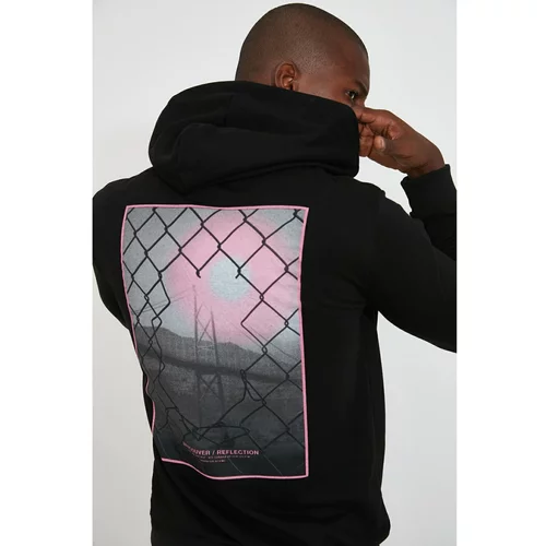 Trendyol Black Men Regular Fit Hoodie Printed Back Sweatshirt