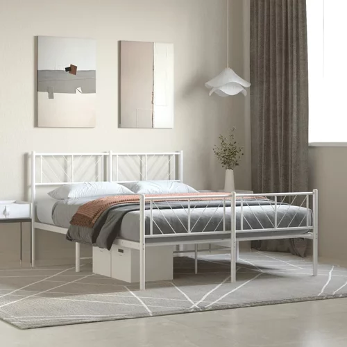 vidaXL Kovinski posteljni okvir z vzglavjem in vznožjem bel 120x200 cm