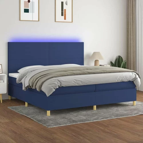  Box spring postelja z vzmetnico LED modra 200x200 cm blago, (20761258)