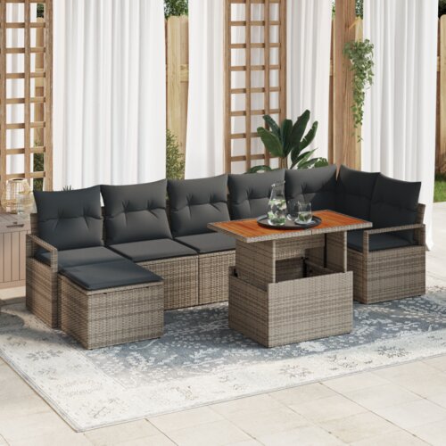 VidaXL Set od 8 dijelova vrtnih sofa s jastučićima Siva Poli Ratan Slike