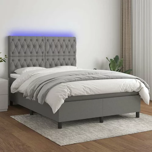  Box spring postelja z vzmetnico LED temno siva 140x190 cm blago, (20726898)