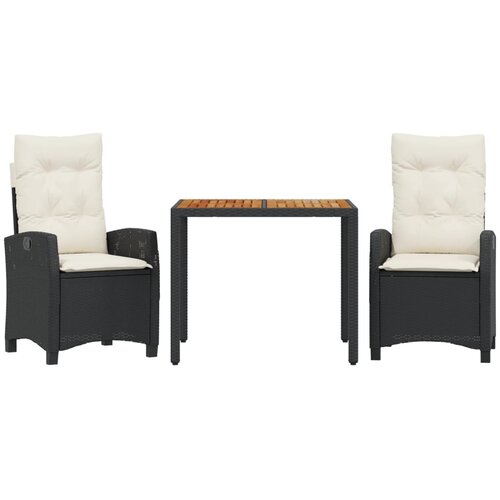  3-dijelni vrtni blagovaonski set s jastucima od poliratana crni Crna 90 cm table length Slike