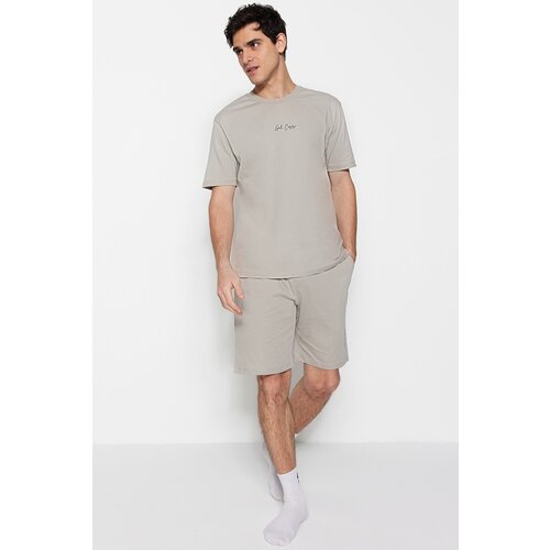 Trendyol Stone Men Regular Fit Crewneck Pajamas Set Slike