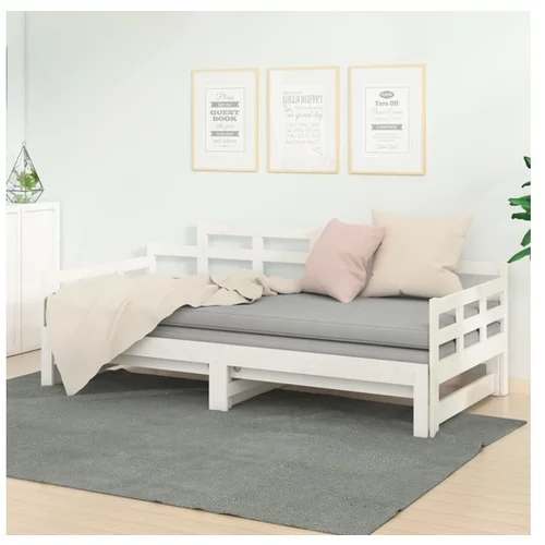  Izvlečna dnevna postelja bela trdna borovina 2x(90x190) cm